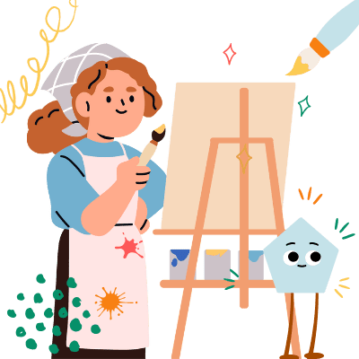 niña pintando en caballete con colores vivos, representando la inteligencia visual-espacial en el aprendizaje creativo